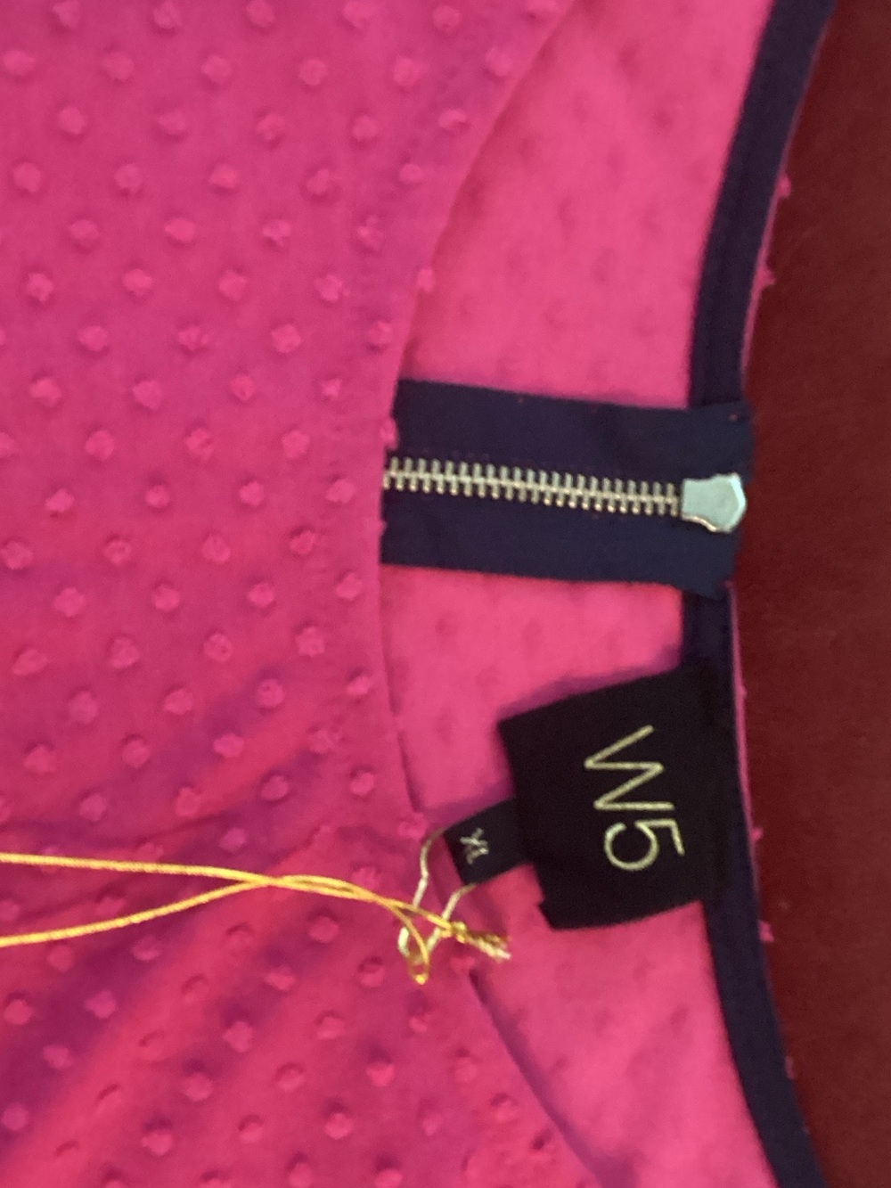W5 Hot Pink Dress with Navy Trim and Gold Zipper